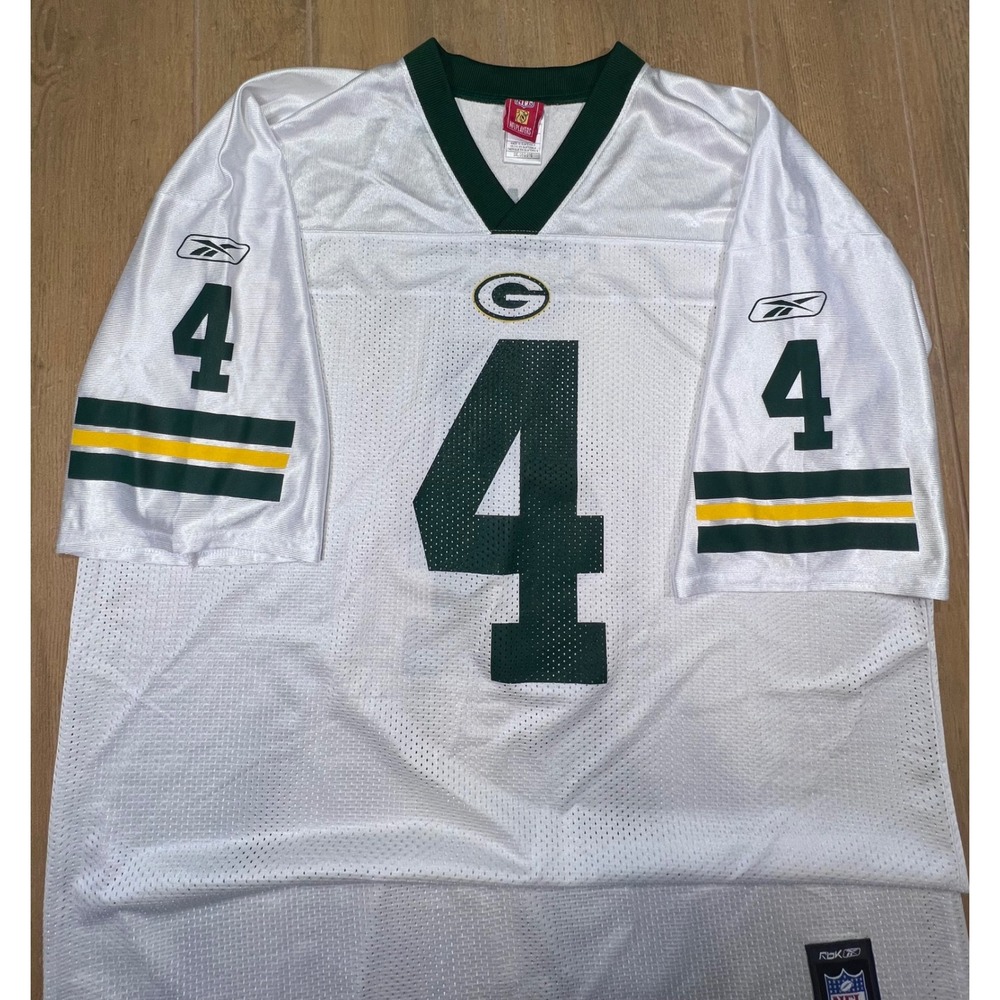 Reebok Green Bay Packers Brett Favre 4 NFL Jersey White Mens 2XL 7075A 07